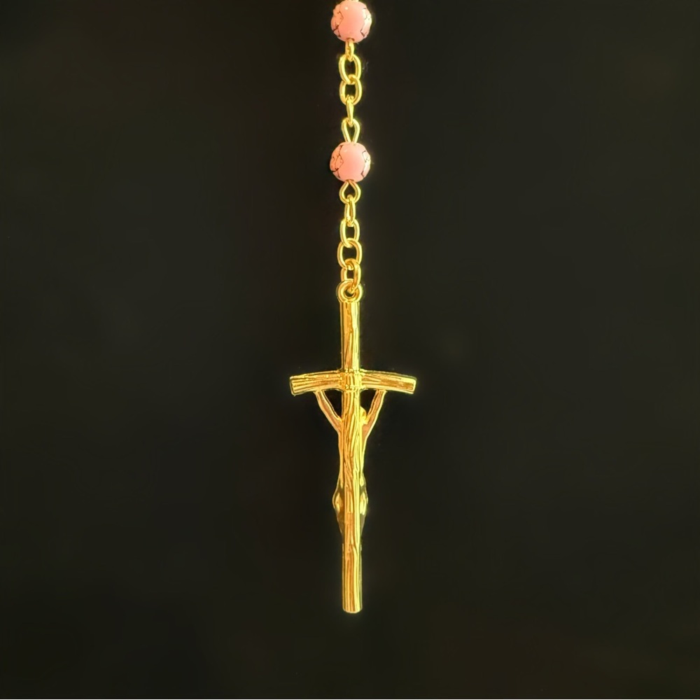 Handmade Pink Acrylic Crystal Catholic Prayer Rosary - Picture 4 of 5